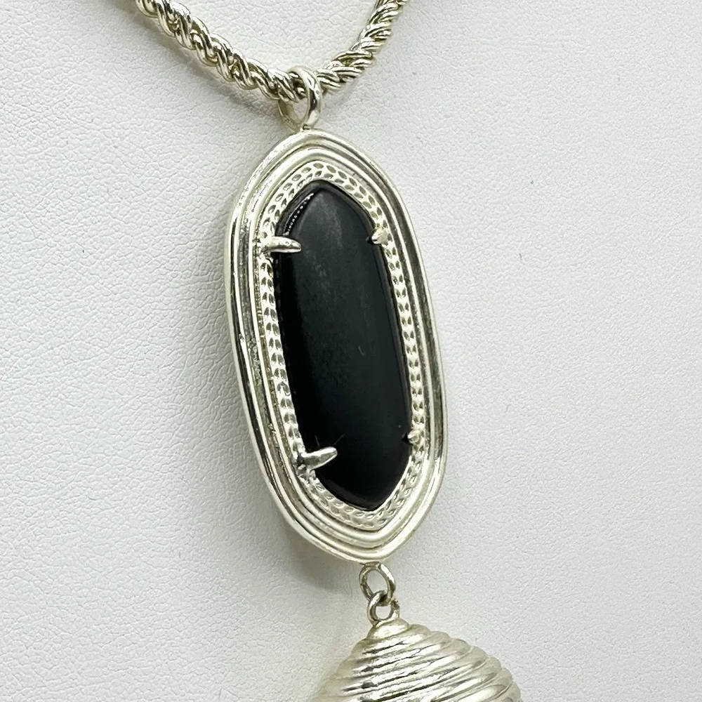 Kendra Scott Rayne Necklace Black Tassel Pendant Long Goldtone Chain